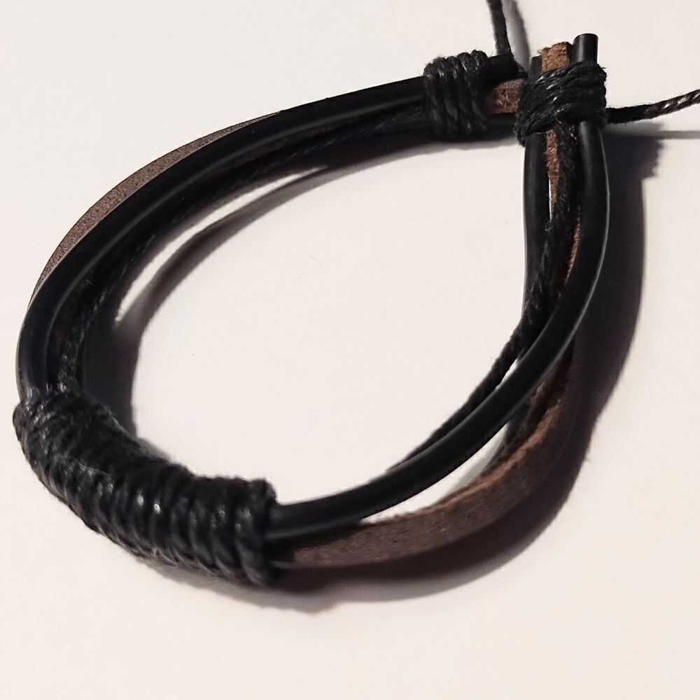 Men's bracelet leather layered brown new d86